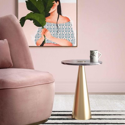Gray Marble and Gold Metal Round Side Table