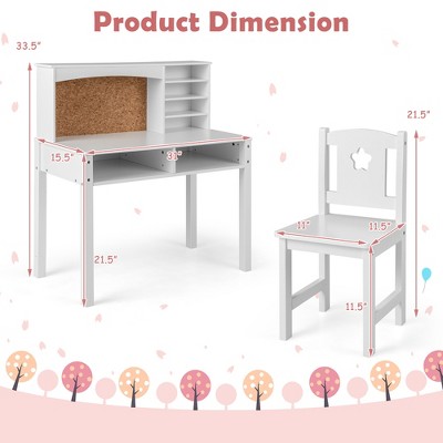 White Wooden Kids Desk and Chair Set with Hutch and Drawer