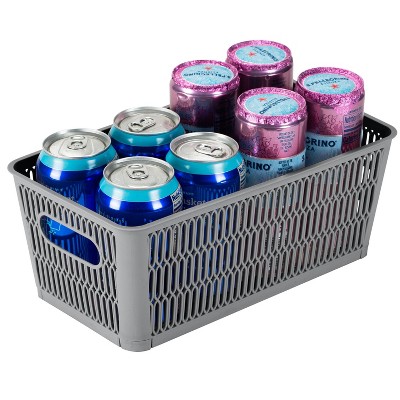 Small Gray Stackable Plastic Storage Tote Baskets, Set of 2