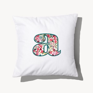 Personalization Mall Boho Floral Initial Embroidered Applique Throw Pillow - 1 of 3
