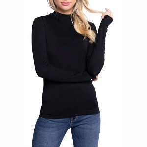 Women's Long Sleeve Mock Neck Fitted Jersey Top - 42POPS - 1 of 2