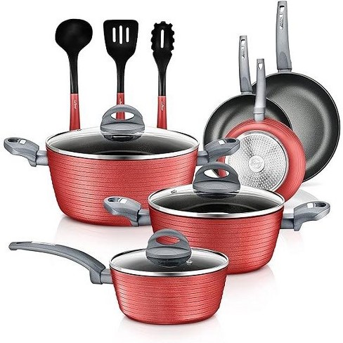Farberware 12-Piece Easy Clean Nonstick Pots and Pans Set, Cookware Set, Red