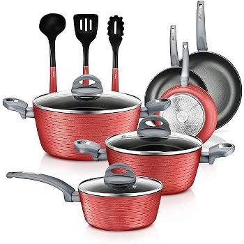 NutriChef 12-Piece Nonstick Kitchen Cookware Set (Red)