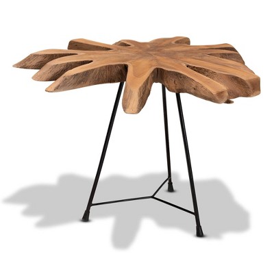 Merci Natural Brown Teak Wood and Black Metal Abstract Accent Table