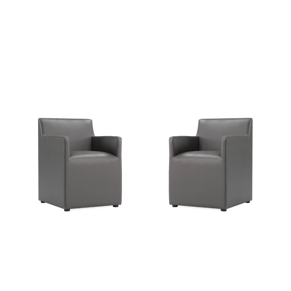 Photos - Dining Table MANHATTAN Set of 2 Anna Modern Square Faux Leather Dining Armchairs Pewter - Manhatt 