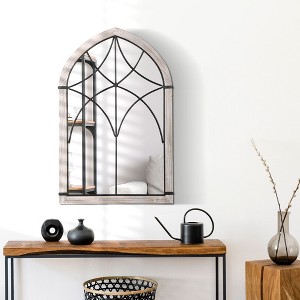 Wooakway 24"H Black Rustic Wood Arch Window Wall Mirror Farmhouse Decor for Living Room Bedroom Entryway - 1 of 4