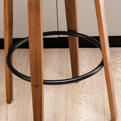 Mid-Century Modern Dark Blue Fabric Walnut Swivel Barstools, Set of 2