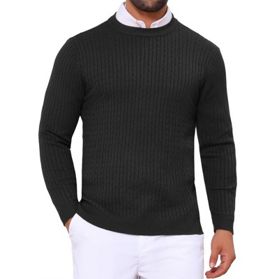 INSPIRE CHIC Men's Slim Fit Crew Neck Long Sleeve Soft Twist Textured Cable Knit Pullover Sweater