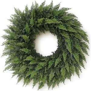 24 inch real cedar wreath front door artificial faux green pine needles indoor outdoor decor natural look durable 200 - 210 characters - 1 of 4