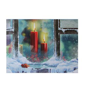 Northlight LED Lighted Snowy Window Pane and Candles Christmas Canvas Wall Art 12" x 15.75"
