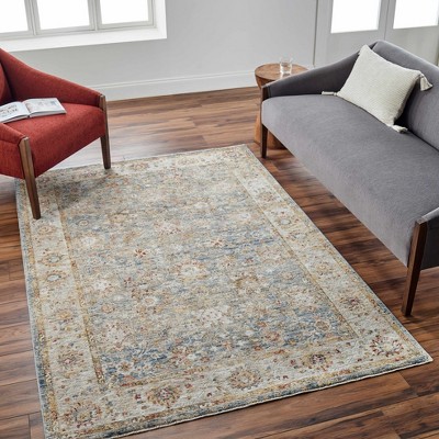 Hauteloom Duong Beige & Blue Textured Rug with Fringes