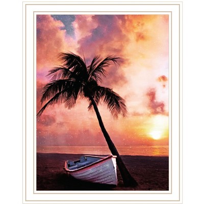 HomeRoots Palm Tree Sunset Black Framed Print Wall Art