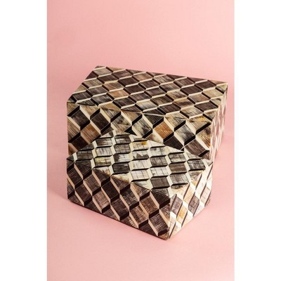 Leela Brown and Ivory Bone Inlay Decorative Boxes, Set of 2