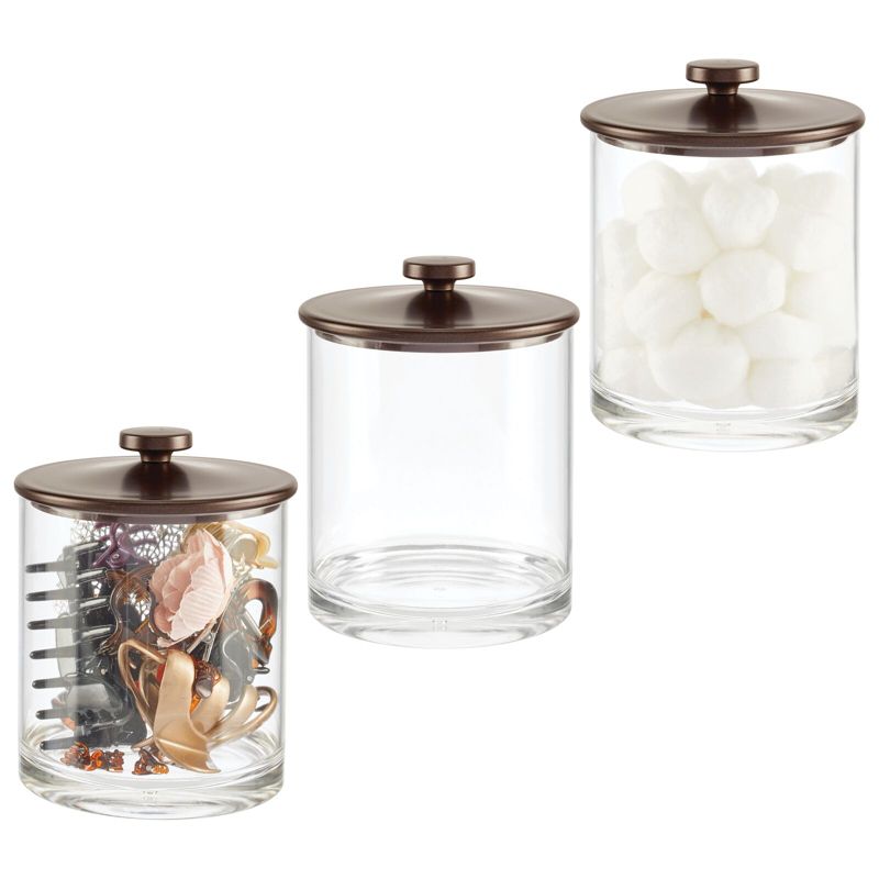 mDesign Round Storage Apothecary Canister for Bathroom, 3 Pack, 2 of 10