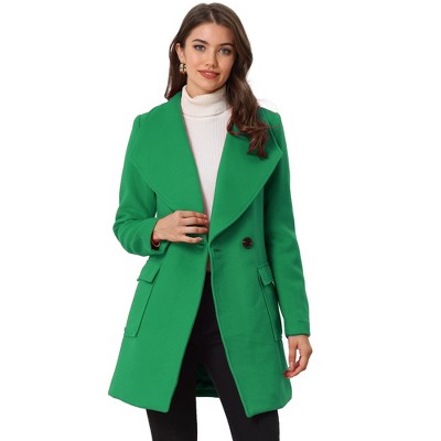 Allegra K Women's Shawl Collar Lapel Winter Belted Coat with Pockets  Emerald Green X-Large