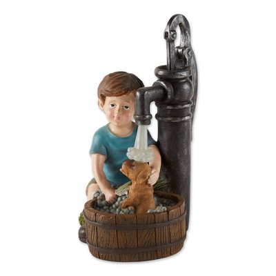 10.75" Polyresin Boy and Dog Solar Garden Statue - Zingz & Thingz