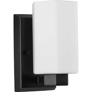 Progress Lighting Estrada 1-Light Vanity Light, Steel, Matte Black, Wall Light, Opal Glass - 1 of 3