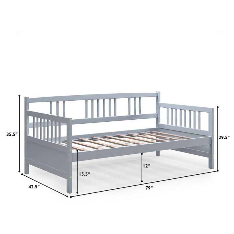 Costway Twin Size Wooden Slats Daybed Bed Sofa Support Platform Sturdy W/Rails White/Cherry, 2 of 11