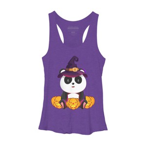 Women's Design By Humans Cute Panda Mock up Witch With Jack O Lantern Halloween T-Shirt By thebeardstudio Racerback Tank Top - 1 of 3