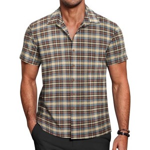 COOFANDY Mens Short Sleeve Button Down Shirt Plaid Button Up Shirts Casual 75% Cotton Work Shirts - 1 of 4