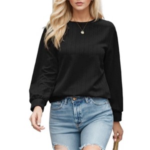 Clearlove Womens Basic Shirts Long Sleeve Back Keyhole Casual Crew Neck Textured Loose Fit Pullover Blouses - 1 of 4