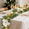 6FT Christmas Garland, Prelit Garland with 20 LED, Timer Gold Balls Magnolia Flower, Indoor Outdoor Xmas Garland for Fireplace Holiday Decorations - 2 of 4