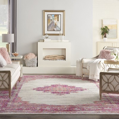 Handmade Blue Floral Synthetic 12'x15' Easy Care Area Rug