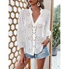 Coolmee Women's Deep V Neck Eyelet Blouses 3/4 Balloon Sleeve Button Down Hollow Out Fall Shirts - 4 of 4