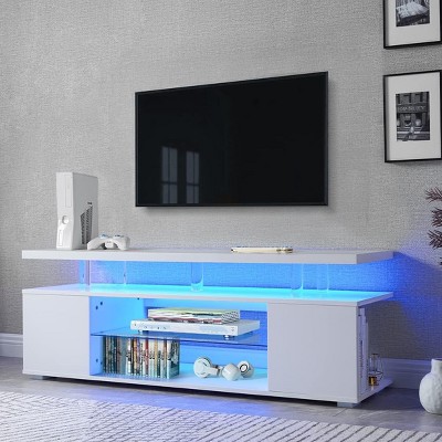 NicBex TV Stand for 60 Inch TV with LED Lights,TV Entertainment Center with Storage Spaces and Open Shelf,TV Console Table for Living Room