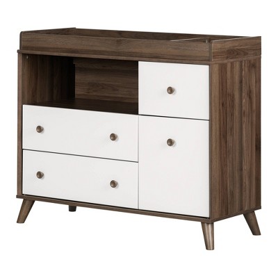 Yodi Changing Table with Drawers - Natural Walnut and Pure White - South Shore