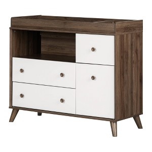 Yodi Changing Table with Drawers - Natural Walnut and Pure White - South Shore - 1 of 4