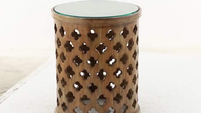 Rustic Quatrefoil Carved Wood Accent Table Brown - Olivia &#38; May, 2 of 10, play video