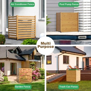 LOVMOR 38"W X 42"H Air Conditioner Fence Panels, 2 Panels Privacy Fence for Outside Privacy Screens Trash Can Enclosure with Metal Stake,Trash Can Screen Fence Pool Equipment Fence, Wood - 1 of 4