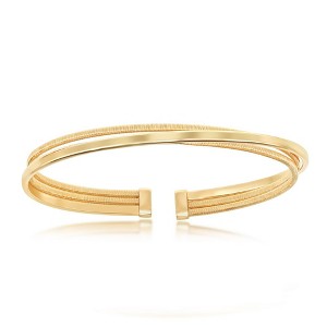 Bella Silver Sterling Silver Polished Wire Bangle, Bonded with 14K Gold Plating - Gold - 1 of 3