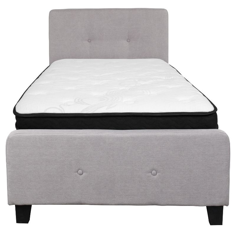 Flash Furniture Tribeca Twin Size Tufted Upholstered Platform Bed in Light Gray Fabric with Memory Foam Mattress, 4 of 5