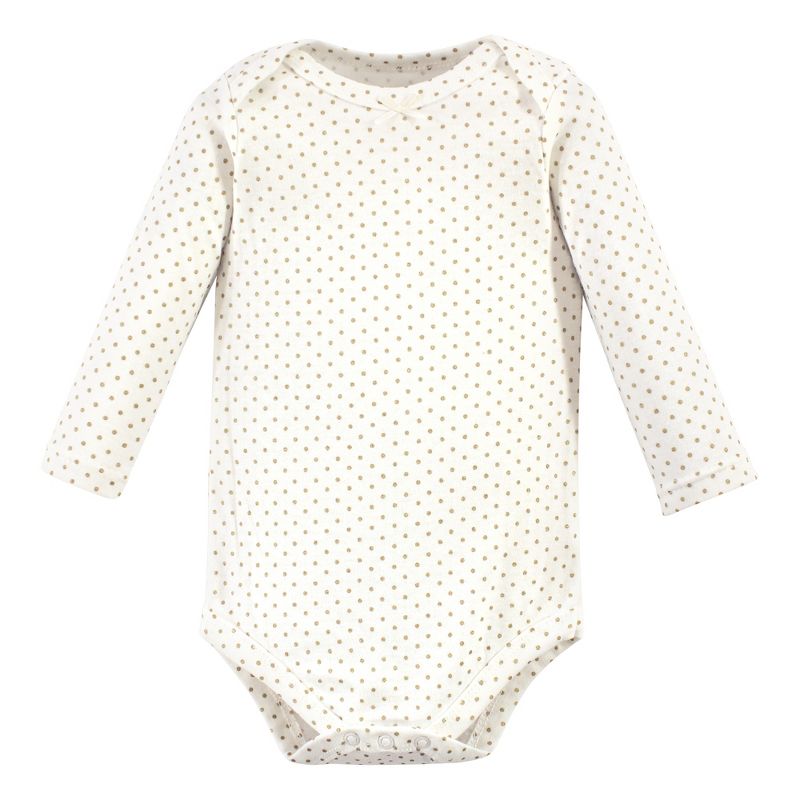 Hudson Baby Infant Girl Cotton Long-Sleeve Bodysuits, Gold Unicorn, 4 of 6