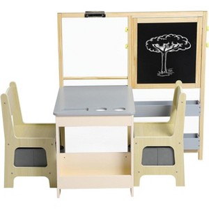 Kids Art Table Set with Adjustable Easel - Toddler Drawing Desk, Wooden Activity Table with Art Supplies, Waterproof Surface & Large Storage - 1 of 4