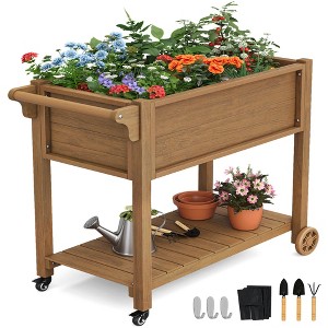 Arceso Raised Garden Beds Outdoor, 40 Inch  Raised Garden Bed with Wheels Lockable & Handlebar, with Legs, HDPS Weather Resistant Garden Planter - 1 of 4