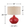 360 Lighting Gordy 20 1/2" High Small Mid Century Modern Accent Table Lamp Red Ceramic Single Oatmeal Shade Living Room Bedroom Colors May Vary - image 4 of 4