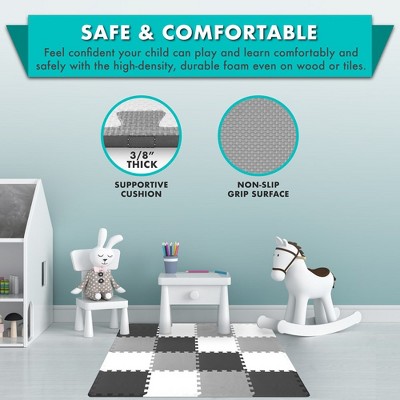 Black, Gray, and White Foam Puzzle Play Mat for Kids