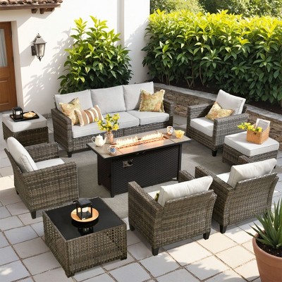 XIZZI Outdoor Sectional Sofa Set, Modular Outdoor Gray Wicker Sofa Set with Optional Solar Table, Ottomans or Fire Pit in 6 Colors, All-Weather Design