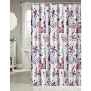 Kate Aurora Christmas Sparkle Candy Canes & Gingerbread Houses Fabric Shower Curtain - 1 of 1