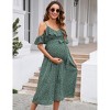 Women's Maternity Dress Floral Short Sleeve Spaghetti Strap Dress Ruffles V Neck A Line Flowy Nursing Dress with Belt Green Medium - 4 of 4