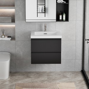 LOVMOR 24" Floating Bathroom Vanity with Sink, Modern Wall-Mounted Bathroom Storage Vanity Cabinet with Resin Top Basin and Soft Close Drawers - 1 of 2
