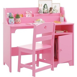 Kids Study Desk with Chair,Wooden Children Study Table, Kids Desk & Chair Sets with Hutch and Storage Cabinet , Student Writing Desk for Kids - 1 of 4