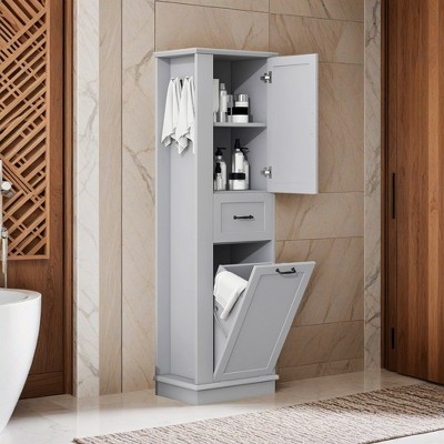 Modern Tall Storage Cabinet – Tilt-Out Compartment, Adjustable Shelves, 80LBS Capacity, Soft-Close Hinges - Leovsnove