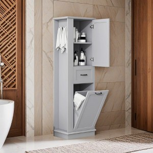 Modern Tall Storage Cabinet – Tilt-Out Compartment, Adjustable Shelves, 80LBS Capacity, Soft-Close Hinges - Leovsnove - 1 of 4