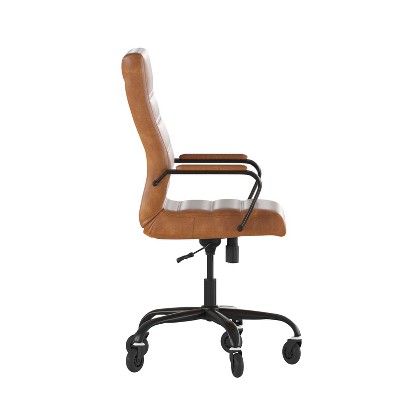 Whitney High-Back Brown LeatherSoft Executive Swivel Chair with Black Metal Frame