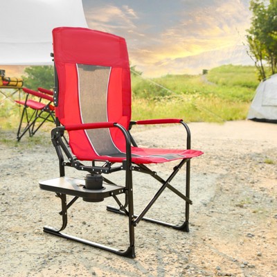 VisioGear Camping Chair, Oversized Portable Folding Chair with Side Table, Pocket for Beach, Fishing, Trip, Picnic