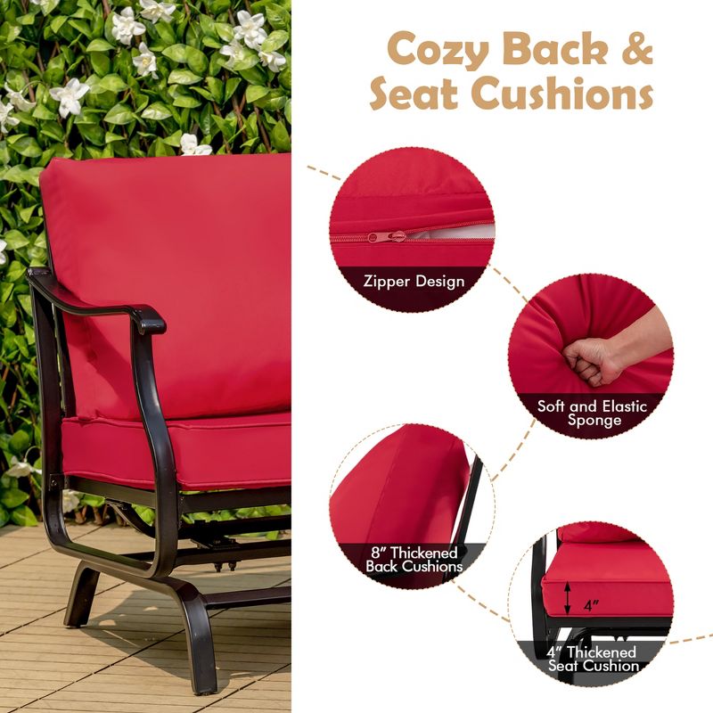 Costway 3PCS Patio Rocking Bistro Set Cushioned Chair Armrest Side Table Red, 5 of 10